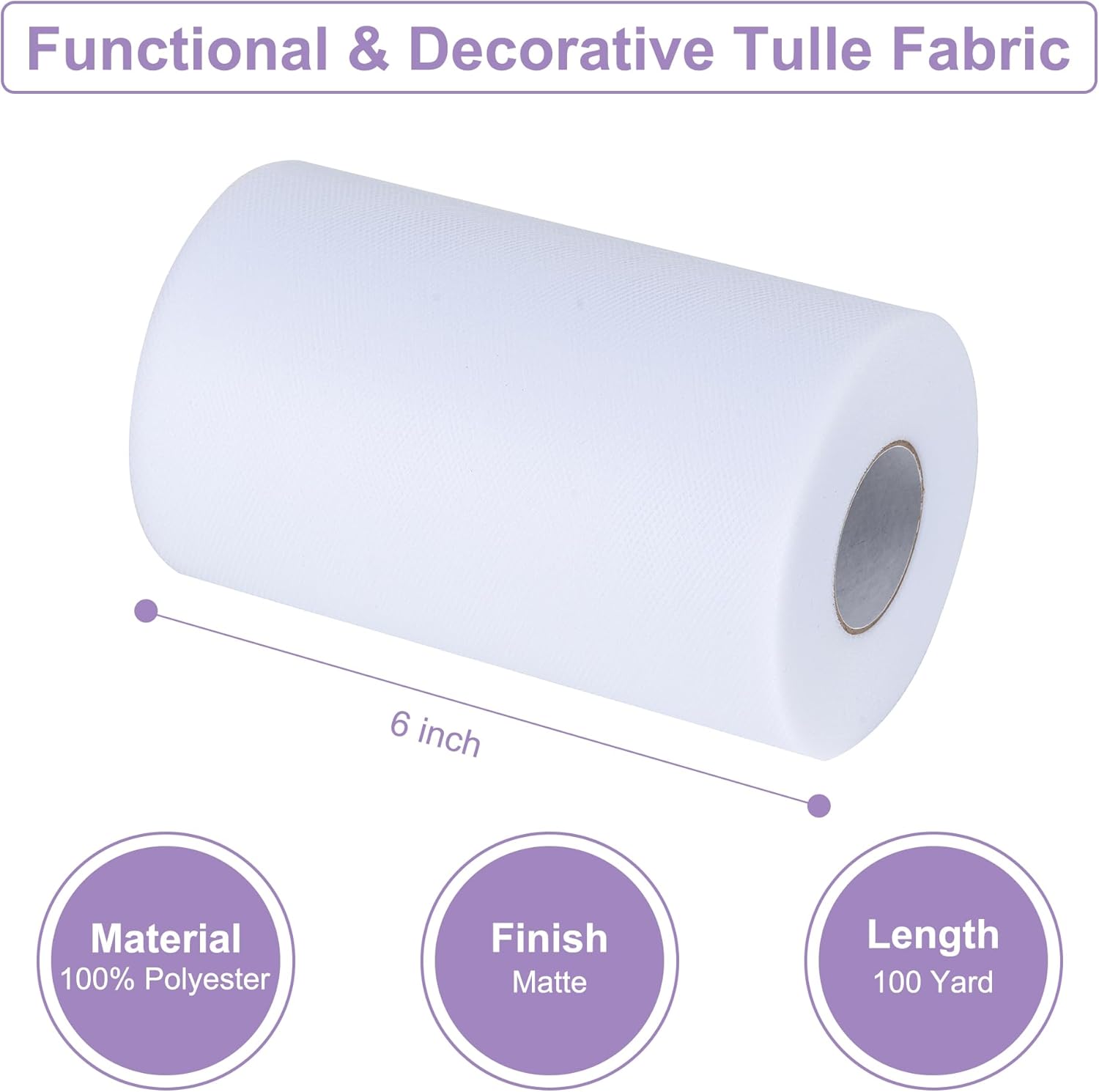 Aegero White Tulle Roll 6in x 100 Yards - Detail view