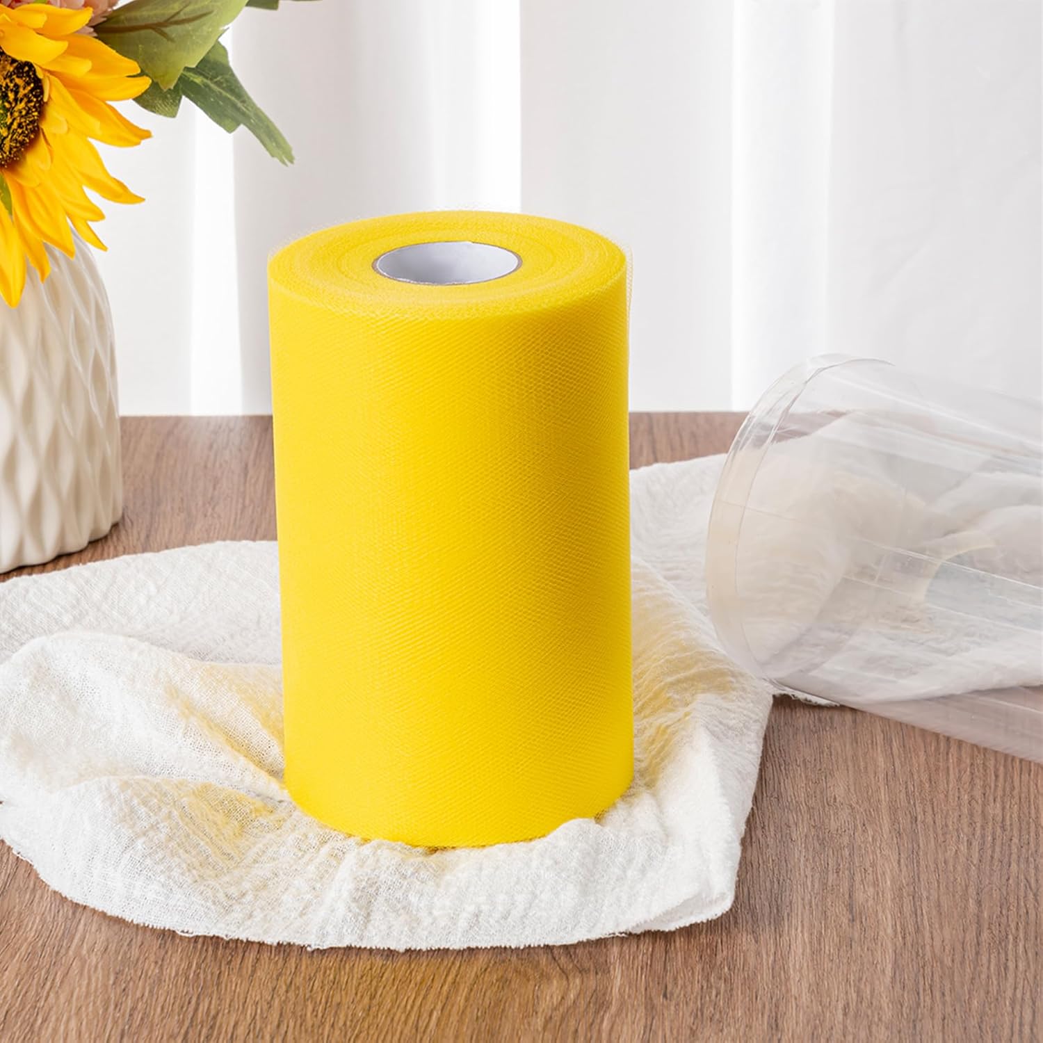 Aegero White Tulle Roll 6in x 100 Yards - Size reference