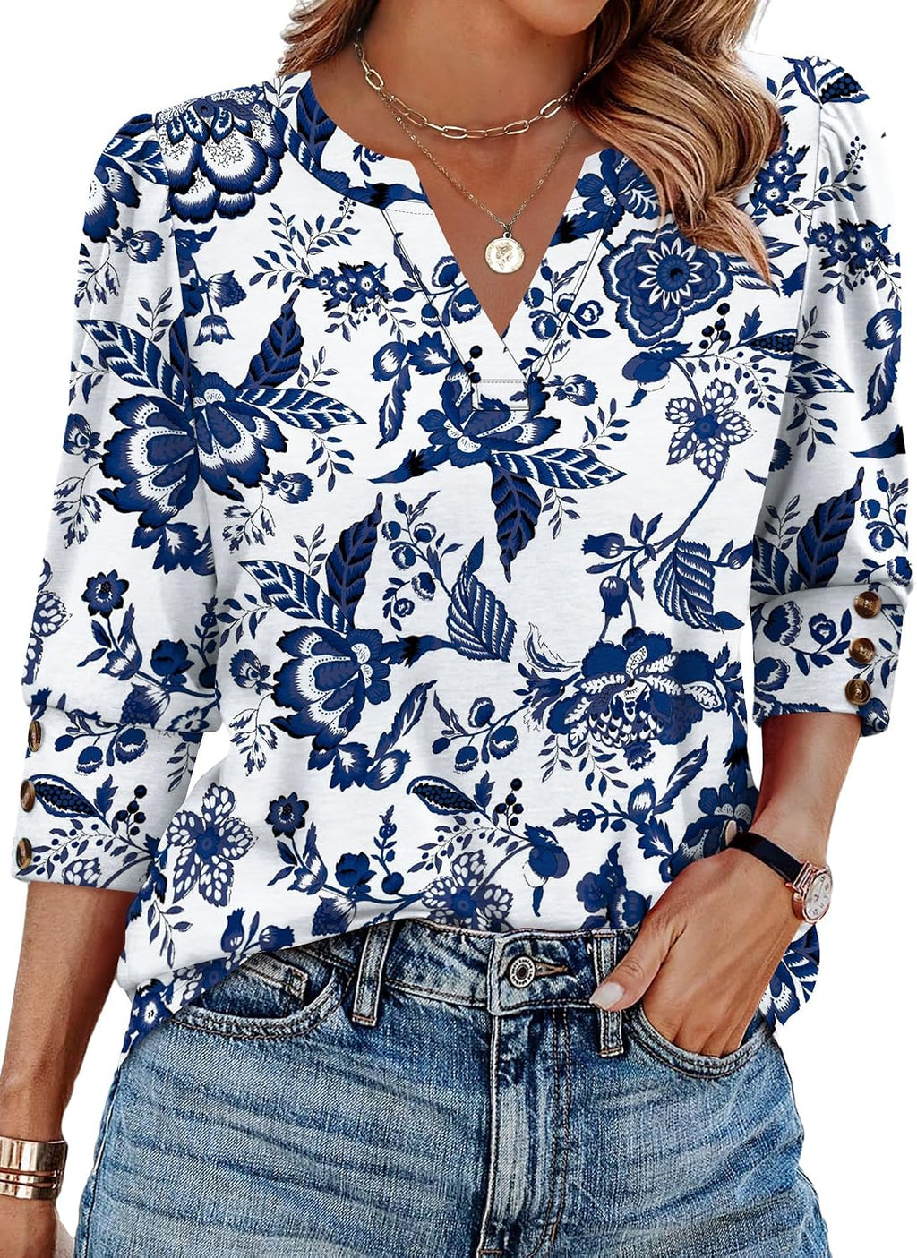 WIHOLL Women's V-Neck 3/4 Sleeve Top