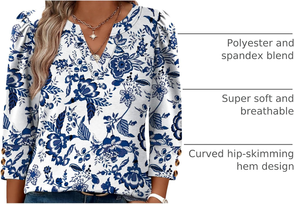 WIHOLL Women's V-Neck 3/4 Sleeve Top - Alternate angle
