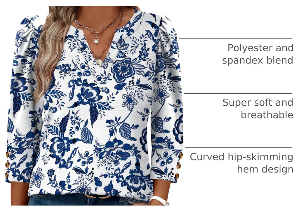 WIHOLL Women's V-Neck 3/4 Sleeve Top - Size reference
