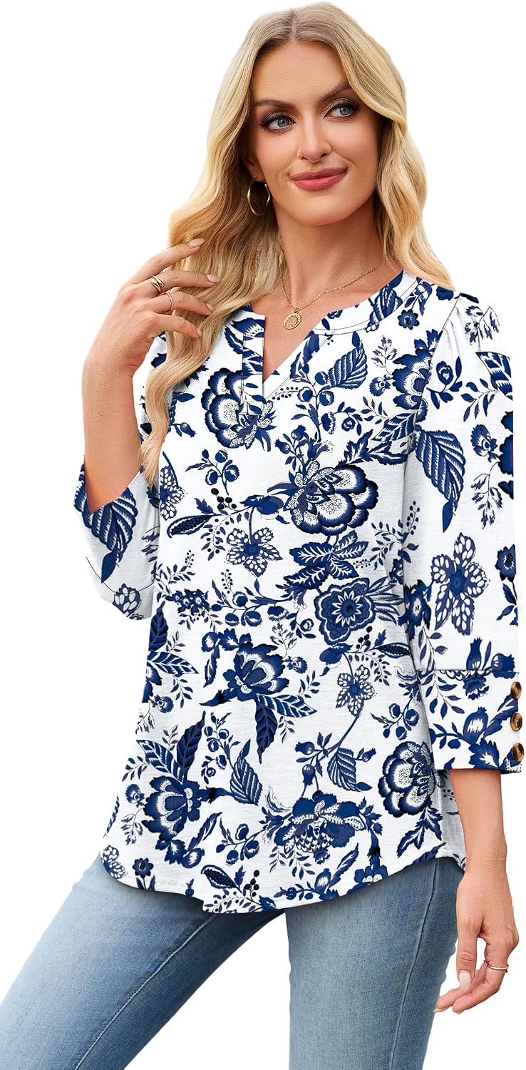 WIHOLL Women's V-Neck 3/4 Sleeve Top - In use