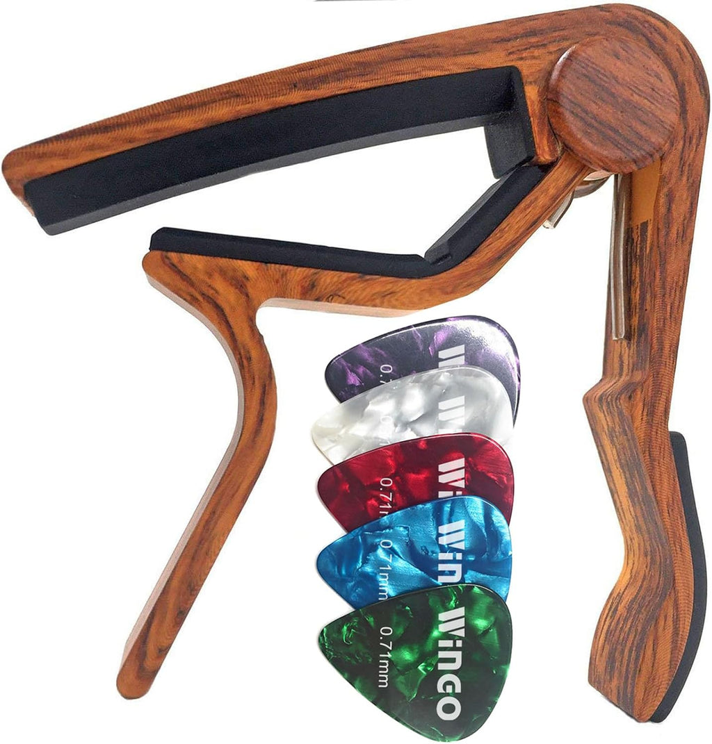 Wingo Guitar Capo with 5 Picks, Rosewood
