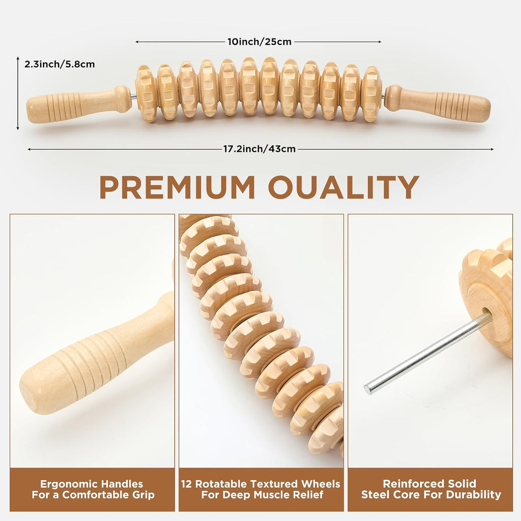 Wooden Cellulite Massage Roller Tool - Detail view