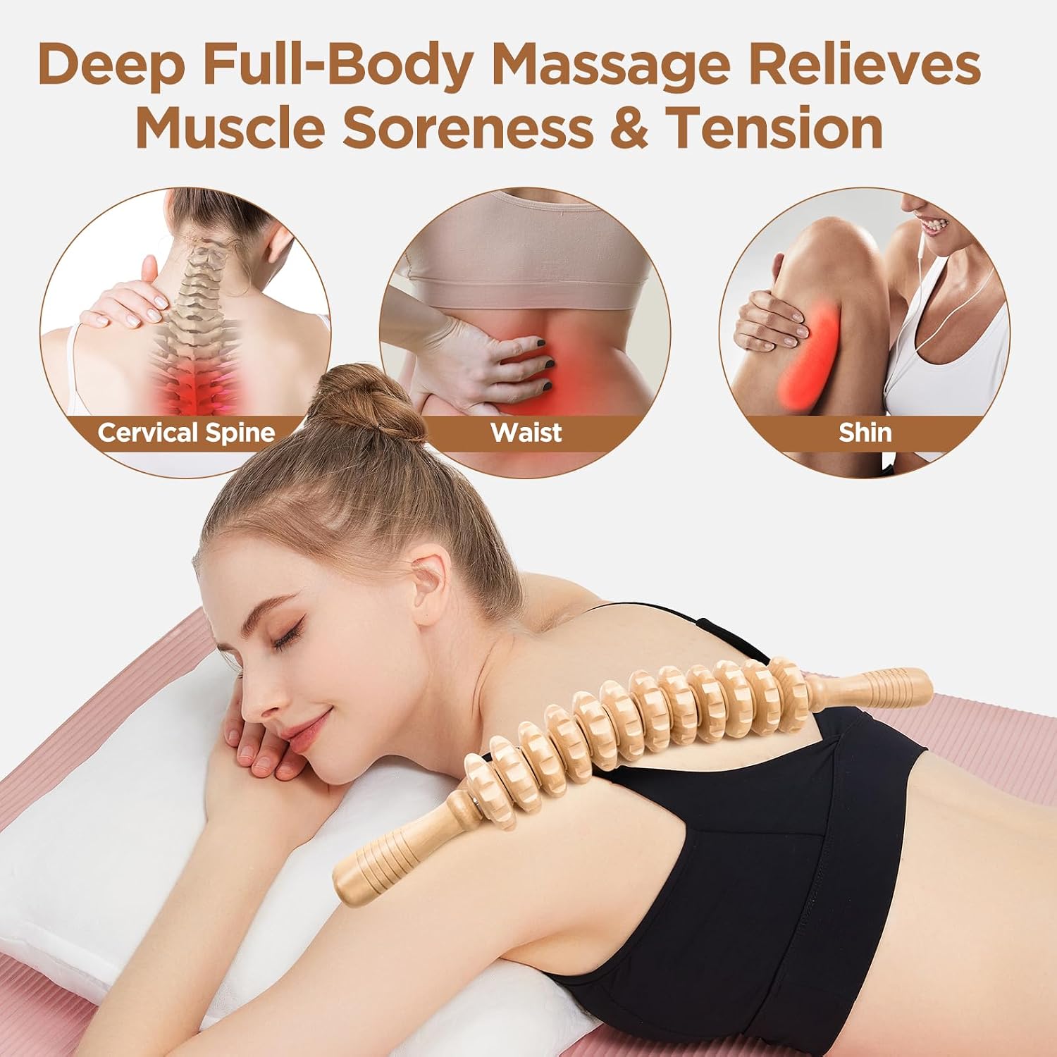 Wooden Cellulite Massage Roller Tool - Alternate angle