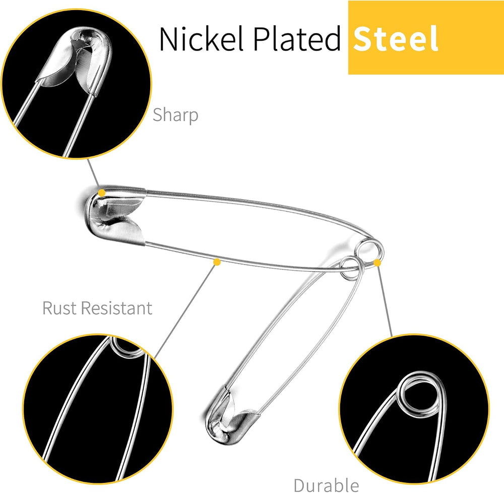 XKDOUS Safety Pins Assorted Sizes, 150 Pack Silver - Close-up