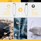 XKDOUS Safety Pins Assorted Sizes, 150 Pack Silver - Size reference