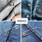 XKDOUS Safety Pins Assorted Sizes, 150 Pack Silver - In use
