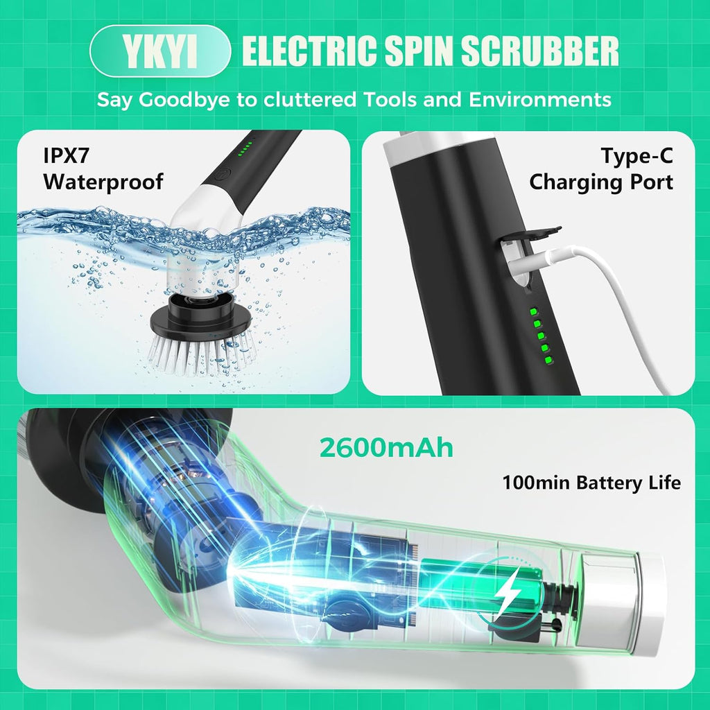 YKYI Electric Spin Scrubber, Cordless Power Scrubber - Close-up
