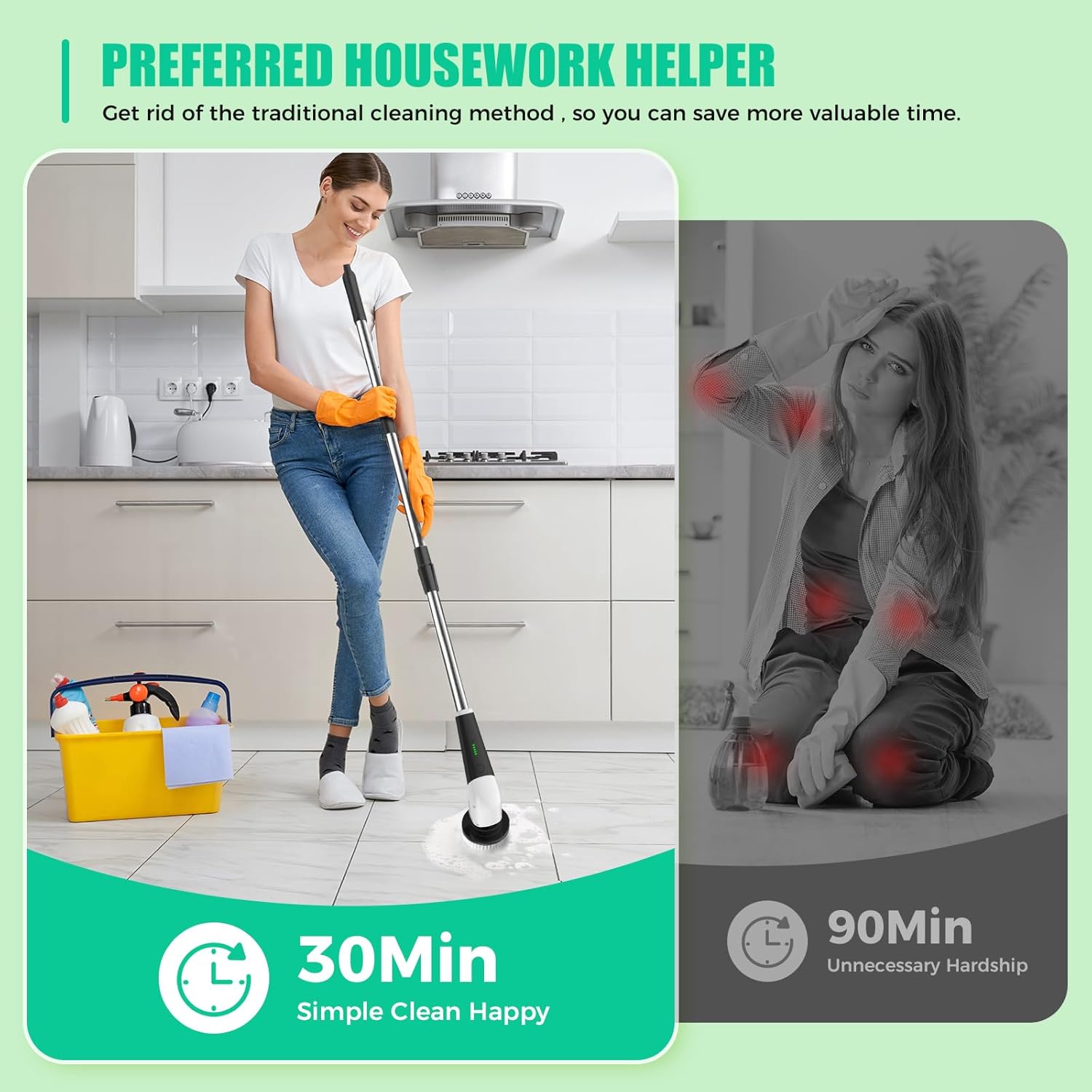 YKYI Electric Spin Scrubber, Cordless Power Scrubber - Size reference