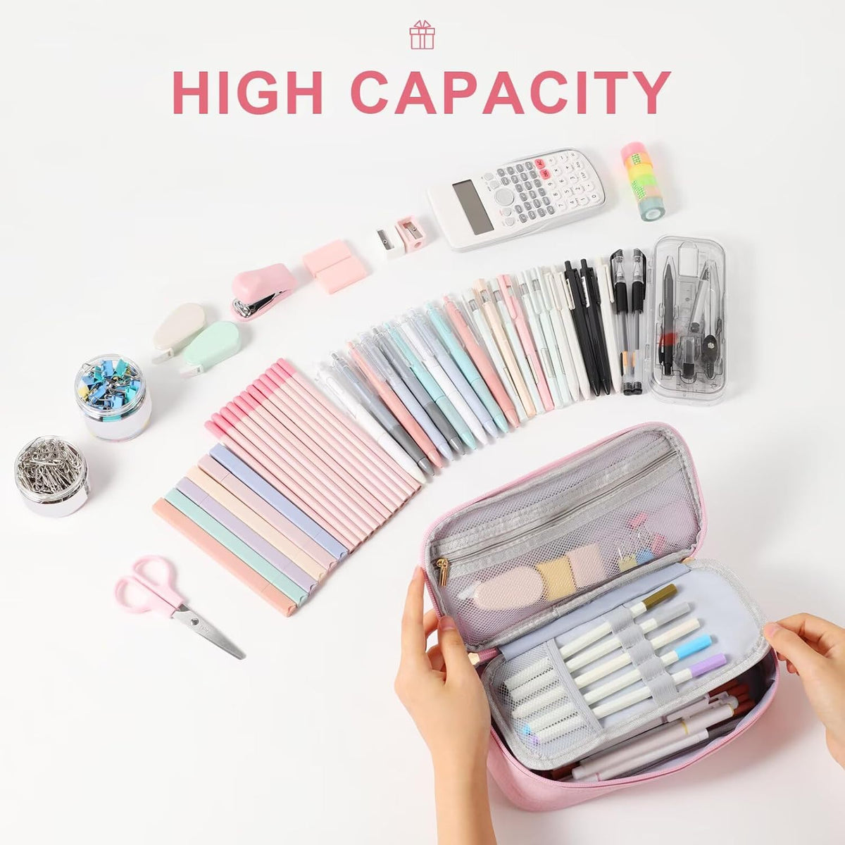 YOOLIFE Pink Pencil Case for Girls Kids - Detail view