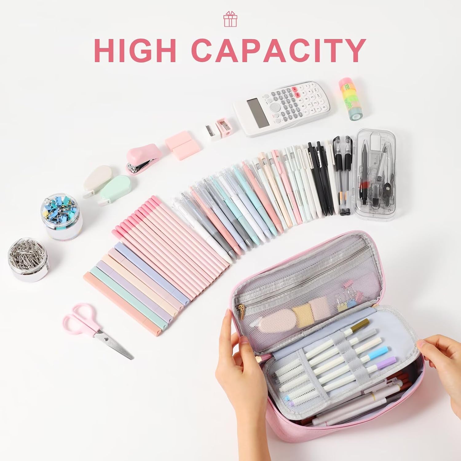YOOLIFE Pink Pencil Case for Girls Kids - Detail view